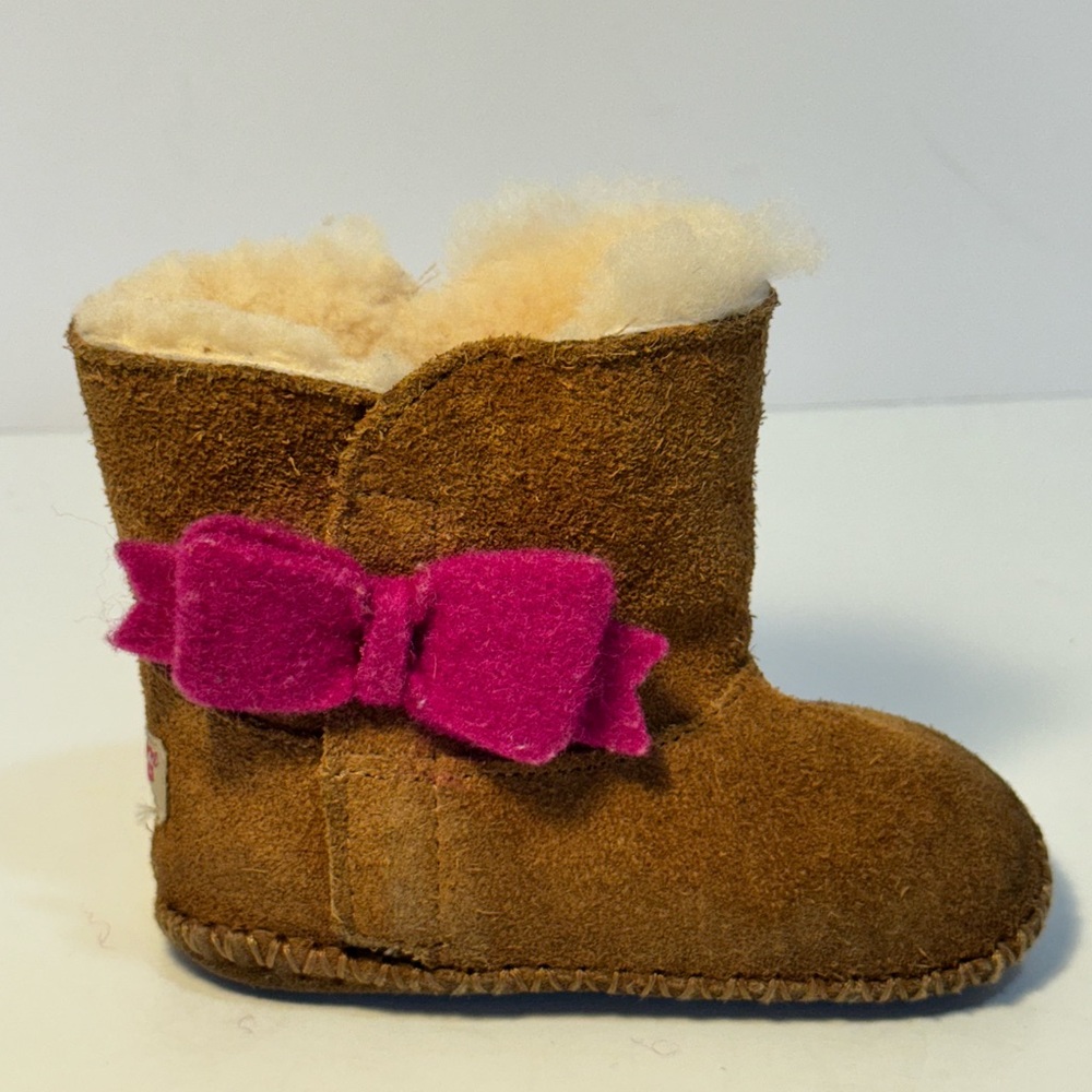 UGG Cassie Bow Boots - Toddler Kids Size 4/5 - Tan & Pink Suede Leather - Picture 6 of 12